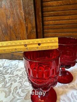 Set 6 Mosser Vintage Ruby Red Eyewinker Footed Glass Water Wine Goblets EUC