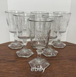 Set/6 VTG Indiana Clear Glass Water Wine Goblet Bethlehem Star USA 1910-1920