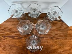 Set/6 VTG Indiana Clear Glass Water Wine Goblet Bethlehem Star USA 1910-1920