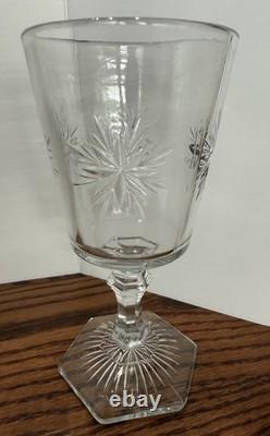 Set/6 VTG Indiana Clear Glass Water Wine Goblet Bethlehem Star USA 1910-1920