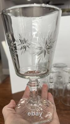 Set/6 VTG Indiana Clear Glass Water Wine Goblet Bethlehem Star USA 1910-1920