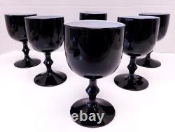 Set 6 Vintage Carlo Moretti Italy Black White Wine Goblets Glasses Hand Blown