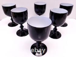Set 6 Vintage Carlo Moretti Italy Black White Wine Goblets Glasses Hand Blown