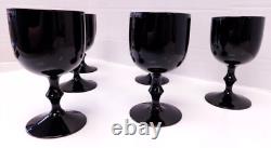 Set 6 Vintage Carlo Moretti Italy Black White Wine Goblets Glasses Hand Blown