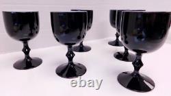 Set 6 Vintage Carlo Moretti Italy Black White Wine Goblets Glasses Hand Blown