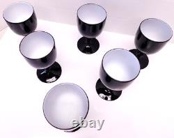 Set 6 Vintage Carlo Moretti Italy Black White Wine Goblets Glasses Hand Blown