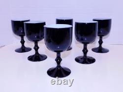 Set 6 Vintage Carlo Moretti Italy Black White Wine Goblets Glasses Hand Blown