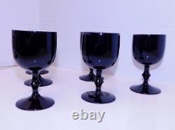 Set 6 Vintage Carlo Moretti Italy Black White Wine Goblets Glasses Hand Blown