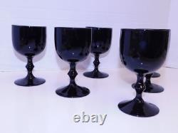 Set 6 Vintage Carlo Moretti Italy Black White Wine Goblets Glasses Hand Blown