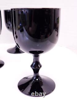 Set 6 Vintage Carlo Moretti Italy Black White Wine Goblets Glasses Hand Blown