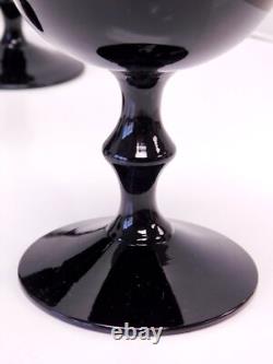 Set 6 Vintage Carlo Moretti Italy Black White Wine Goblets Glasses Hand Blown