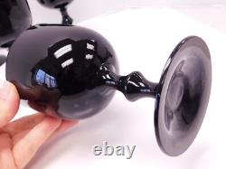Set 6 Vintage Carlo Moretti Italy Black White Wine Goblets Glasses Hand Blown
