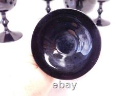 Set 6 Vintage Carlo Moretti Italy Black White Wine Goblets Glasses Hand Blown