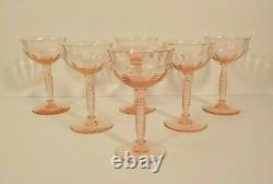 Set/6 Vintage Elegant Glass Champagne / Wine Goblets, Ribbed Stem