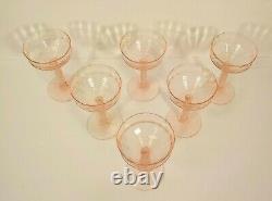 Set/6 Vintage Elegant Glass Champagne / Wine Goblets, Ribbed Stem