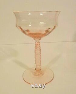 Set/6 Vintage Elegant Glass Champagne / Wine Goblets, Ribbed Stem