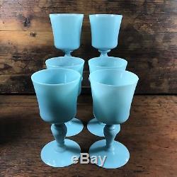Set 6 Vintage Portieux Vallerysthal Blue Milk Wine Glasses Pv France Opaline