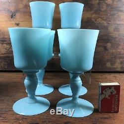 Set 6 Vintage Portieux Vallerysthal Blue Milk Wine Glasses Pv France Opaline