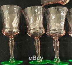 Set 7 Vintage Pink Green Watermelon Diamond Optic Wine Cordial Dessert Glasses