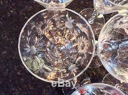 Set 8 Vintage Elegant Optic Grey Cut Crystal Water Goblets Wine Glasses