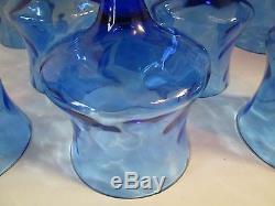 Set 8 Vintage Empoli Italian Art Glasses BLUE OPTIC Water Goblets Stemmed Wines