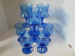 Set 8 Vintage Empoli Italian Wine Teas Goblets BLUE Glasses Optic Design 6.25 t