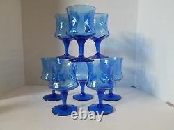 Set 8 Vintage Empoli Italian Wine Teas Goblets BLUE Glasses Optic Design 6.25 t