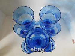 Set 8 Vintage Empoli Italian Wine Teas Goblets BLUE Glasses Optic Design 6.25 t