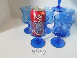 Set 8 Vintage Empoli Italian Wine Teas Goblets BLUE Glasses Optic Design 6.25 t