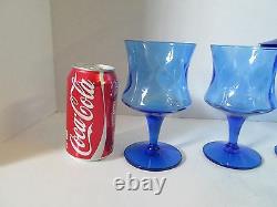 Set 8 Vintage Empoli Italian Wine Teas Goblets BLUE Glasses Optic Design 6.25 t