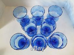 Set 8 Vintage Empoli Italian Wine Teas Goblets BLUE Glasses Optic Design 6.25 t