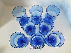 Set 8 Vintage Empoli Italian Wine Teas Goblets BLUE Glasses Optic Design 6.25 t