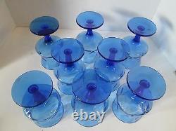 Set 8 Vintage Empoli Italian Wine Teas Goblets BLUE Glasses Optic Design 6.25 t