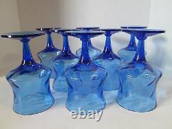 Set 8 Vintage Empoli Italian Wine Teas Goblets BLUE Glasses Optic Design 6.25 t