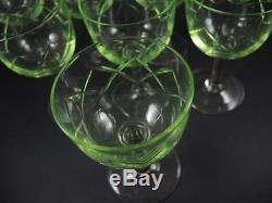 Set 8 Vintage Holmegaard Cut Crystal Edith White Wine Glasses Uranium UV Glow