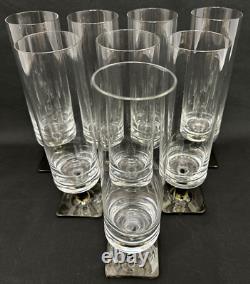Set 8 Vintage Rosenthal Crystal Linear Smoke Glassware 9 White Wine Glasses