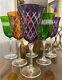 Set Cut to Clear Crystal Wine Glasses Purple Orange & Green Vtg France