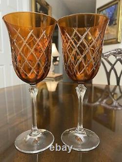 Set Cut to Clear Crystal Wine Glasses Purple Orange & Green Vtg France