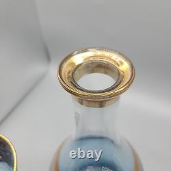 Set J Preziosi Lavorato A Mano Italy Wine Carafee 2+ Glasses Blue Gold Vintage