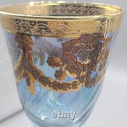 Set J Preziosi Lavorato A Mano Italy Wine Carafee 2+ Glasses Blue Gold Vintage