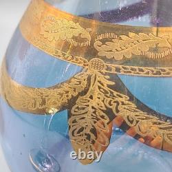 Set J Preziosi Lavorato A Mano Italy Wine Carafee 2+ Glasses Blue Gold Vintage