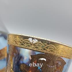 Set J Preziosi Lavorato A Mano Italy Wine Carafee 2+ Glasses Blue Gold Vintage