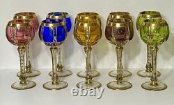 Set OF 10 VINTAGE MOSER BOHEMIAN CABOCHON CRYSTAL WINE GLASSES