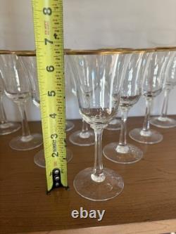 Set Of 10 Vintage Lenox Hayworth Crystal Wine Glasses 6 5/8 Gold Rim