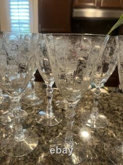 Set Of 11 Vintage FOSTORIA Chintz 7 5/8 Inch Crystal Glasses