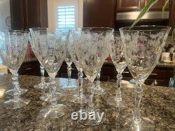 Set Of 11 Vintage FOSTORIA Chintz 7 5/8 Inch Crystal Glasses