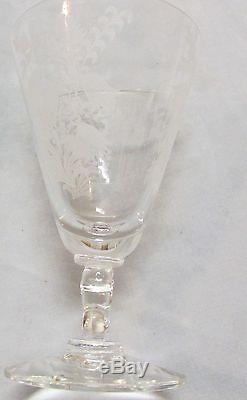Set Of 12 Vintage Conical Crystal Wine Glasses, 3 Sizes, Etched Bell Flowers, Vg