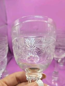 Set Of 13 Vintage Etched Crystal Wine Glasses Wheat Harvest Pattern Mid Century