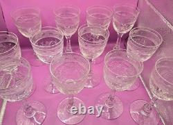 Set Of 13 Vintage Etched Crystal Wine Glasses Wheat Harvest Pattern Mid Century