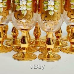 Set Of 13 Vintage Murano Tre Fouchi Gold Encrusted Wine Glasses